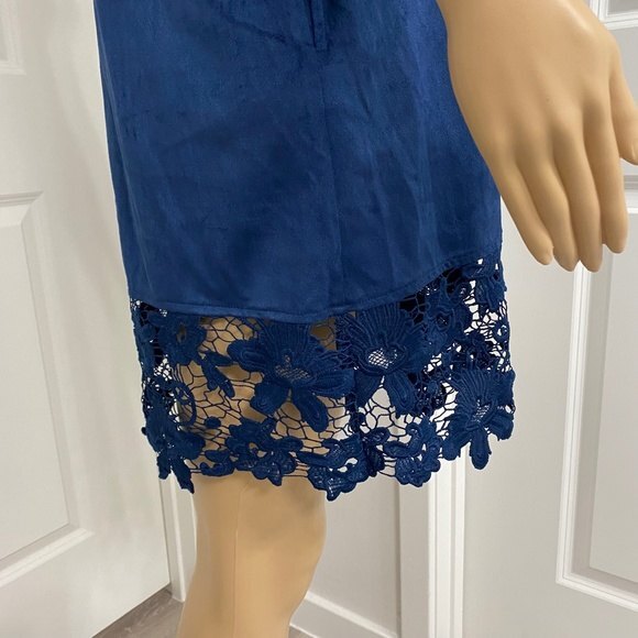 1st Sight Floral Lace Short Sleeve Mini Dress. Blue. Small. Resortwear, Cute - Picture 6 of 11